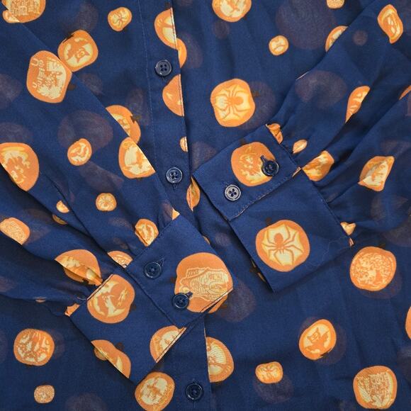 ModCloth Women's Halloween Sheer Long Sleeve Button Down Shirt Size L - Picture 4 of 10